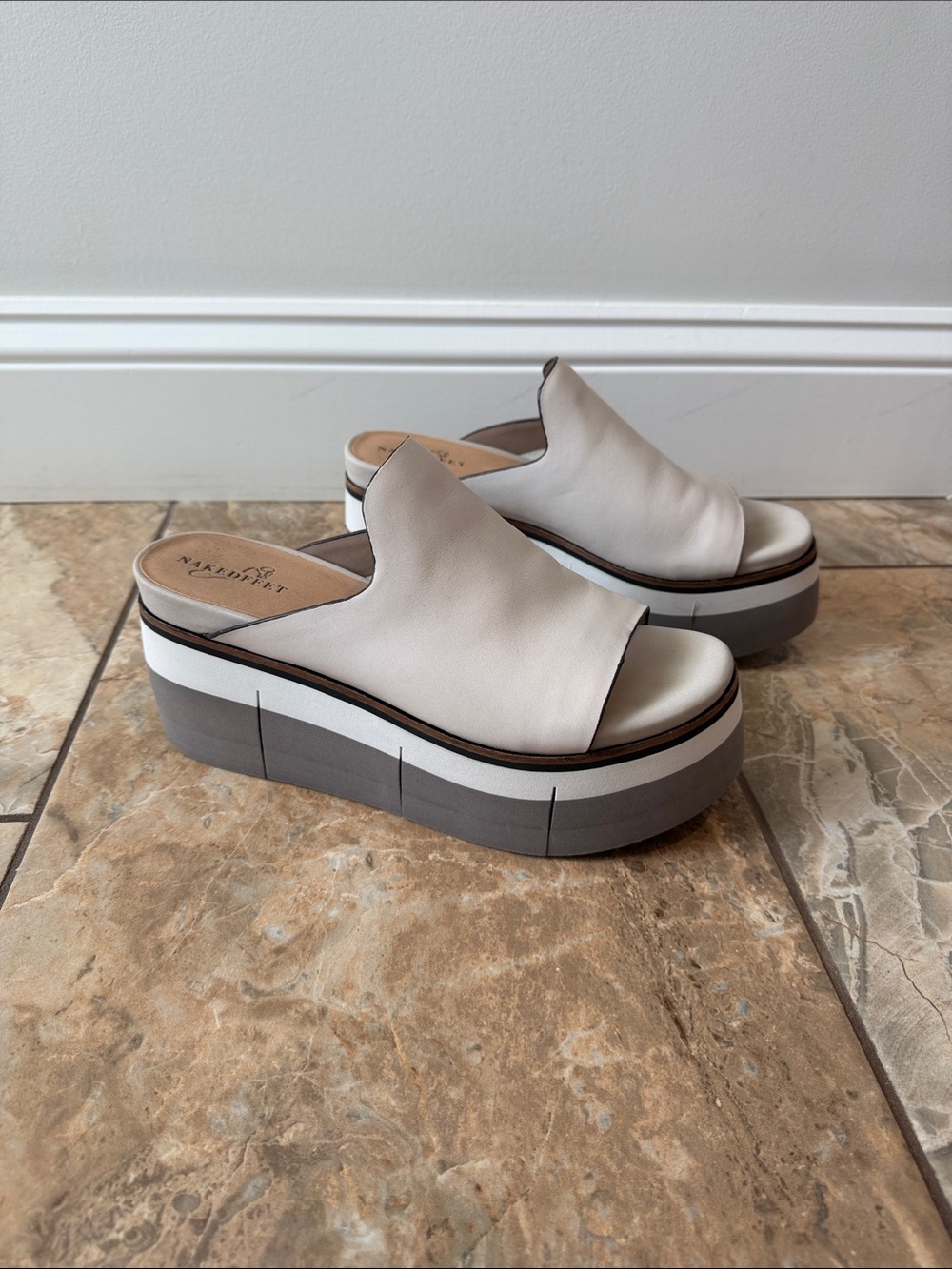 Naked Feet Light Gray Platform Slide Mules - Picture 4 of 5